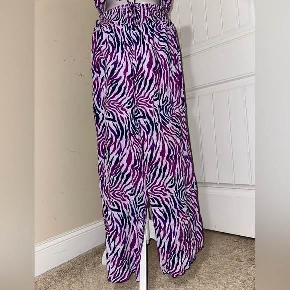 Bar III Women  Purple Zebra Animal Print Crop Top with matching wide leg pants - Picture 3 of 10